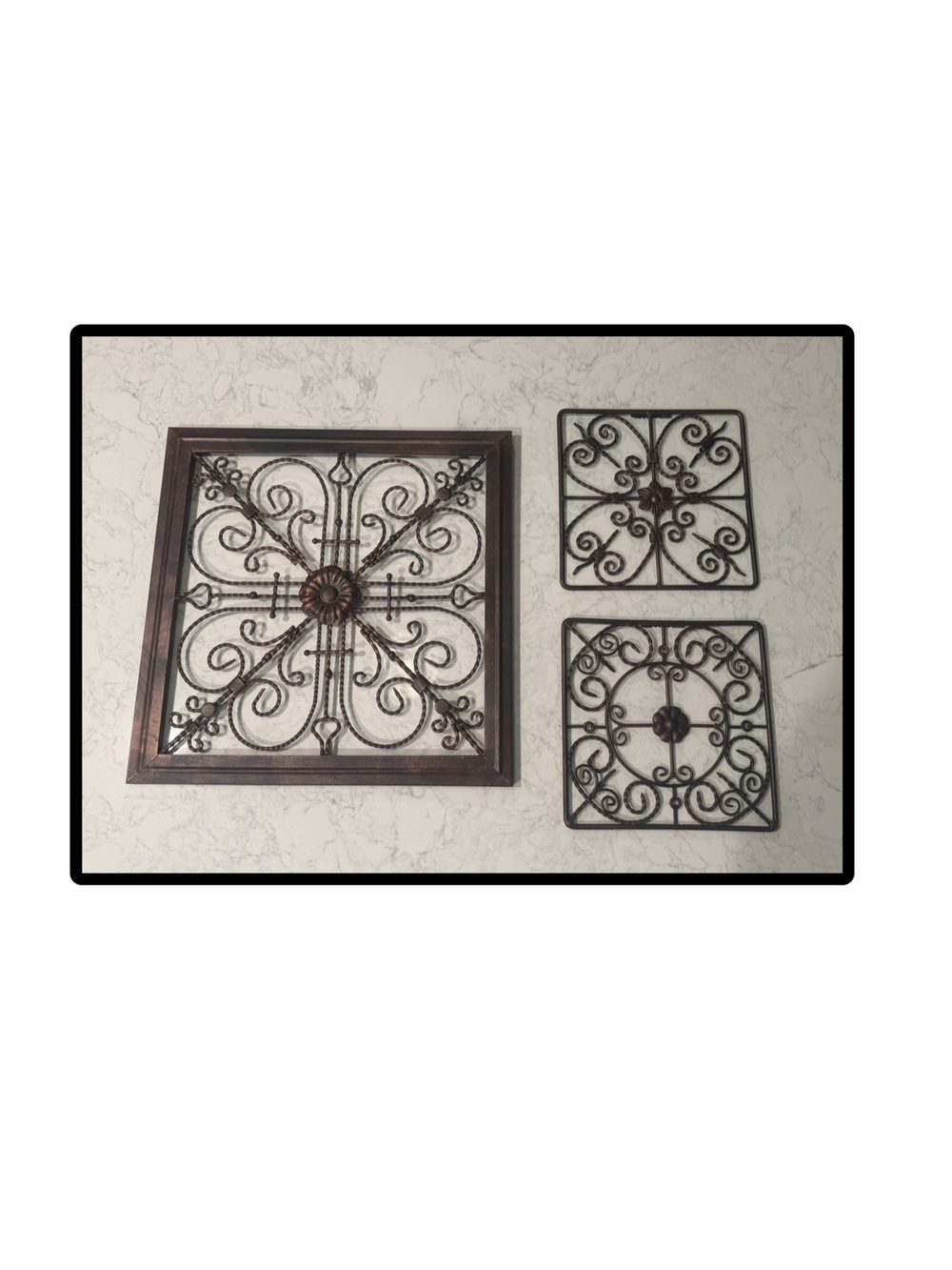 Brown Wrought Iron Wall Art Set - Decorative Scroll Medallions